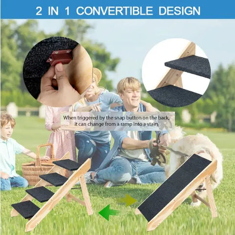 Wooden Foldable 4-storey Pet Stairs And Ramps null
