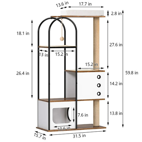 Cat Climbing Frame,Cat Tree,Modern Cat Tower, Multi-Level Cat Condo With 1 Caves,2 Scratching Posts,Perch,for Indoor Cats null