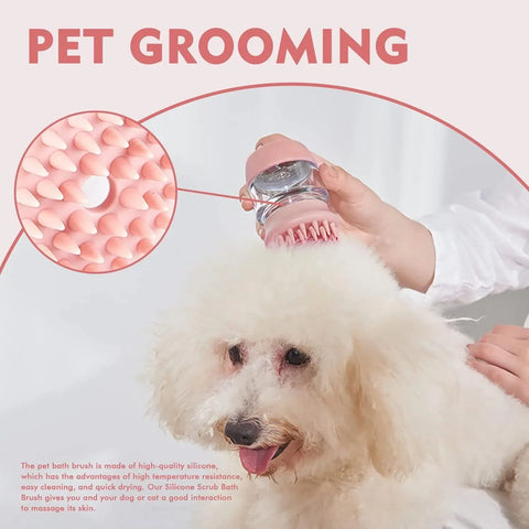 Cat Dog Pet Bath Brush Silicone Cat Dog Grooming Brush Puppy Massage Brush Hair Fur Cleaning Brush With Shampoo Dispenser Double Brush Head null