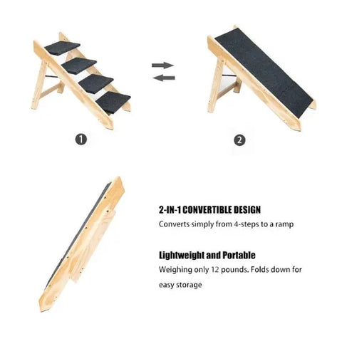 Wooden Foldable 4-storey Pet Stairs And Ramps null