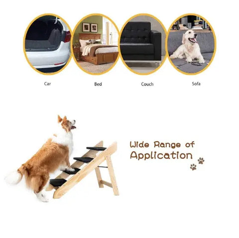 Wooden Foldable 4-storey Pet Stairs And Ramps null