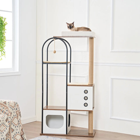 Cat Climbing Frame,Cat Tree,Modern Cat Tower, Multi-Level Cat Condo With 1 Caves,2 Scratching Posts,Perch,for Indoor Cats null