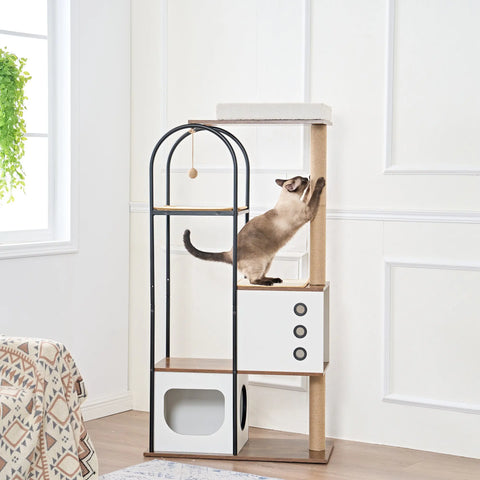 Cat Climbing Frame,Cat Tree,Modern Cat Tower, Multi-Level Cat Condo With 1 Caves,2 Scratching Posts,Perch,for Indoor Cats null